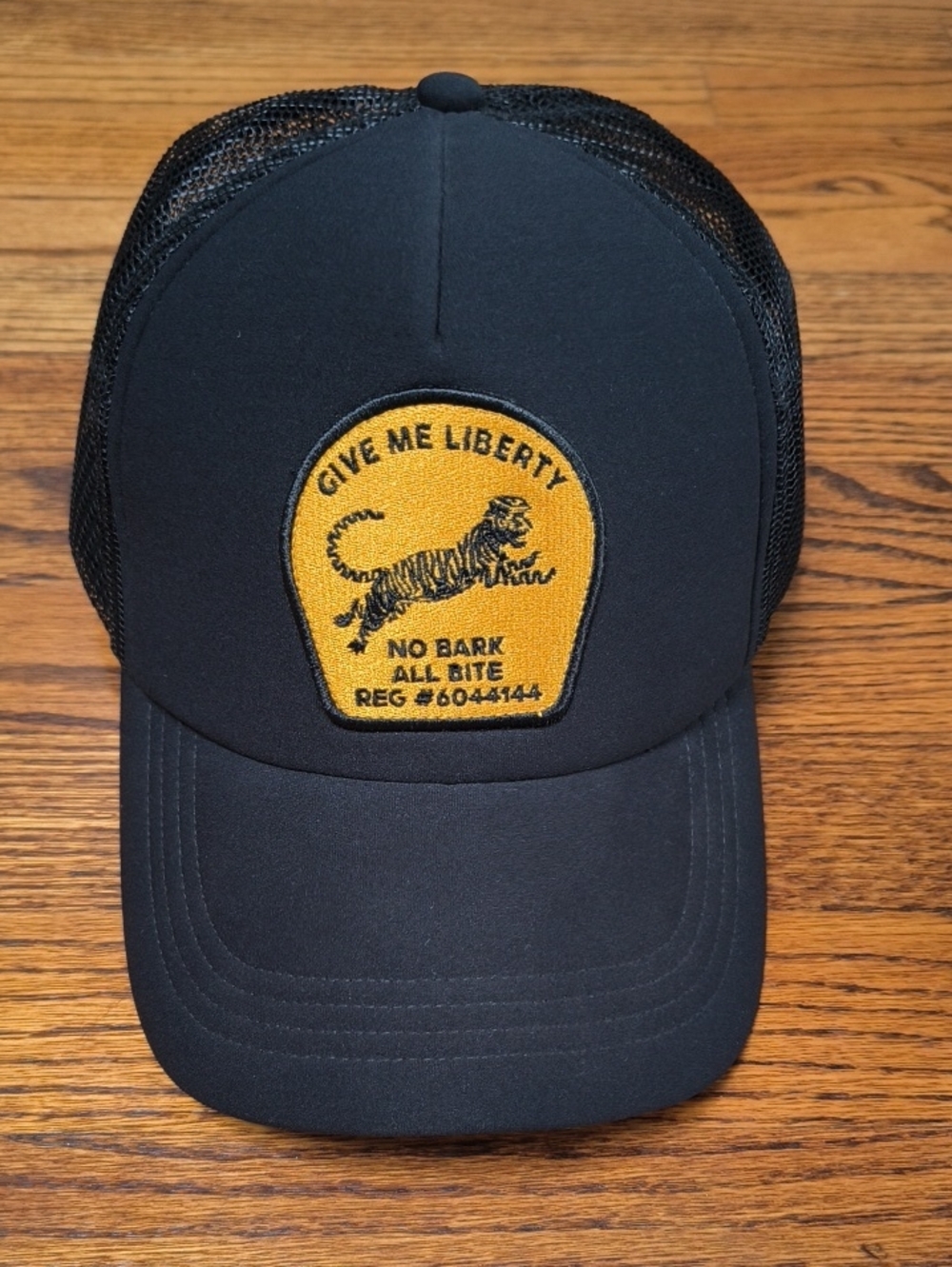 Black Trucker Hat with Gold Tiger Patch - Men Accessories